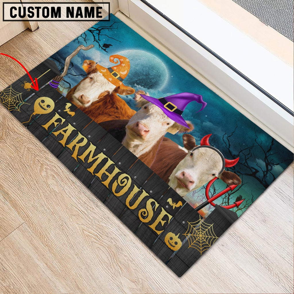 Hereford Farmhouse Halloween Custom Name Doormat
