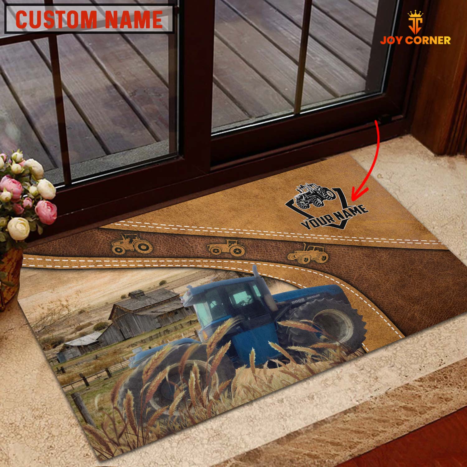 Custom Name Blue Tractor of Lorraine Fowler Doormat