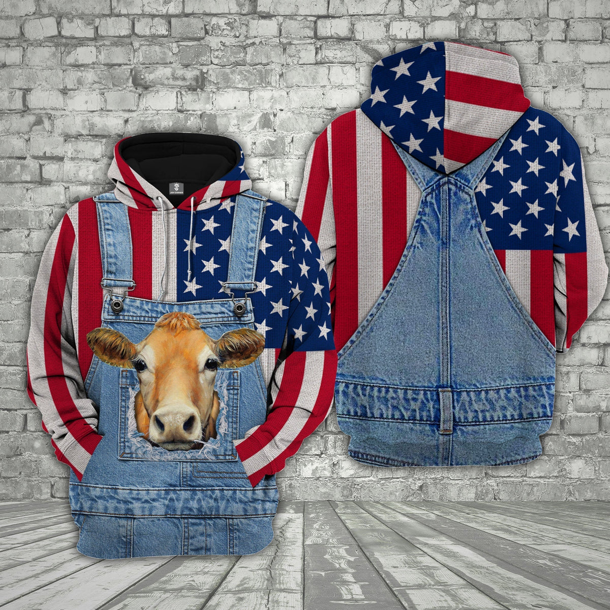 Jersey Cattle US Flag Farm Personalized 3D Hoodie