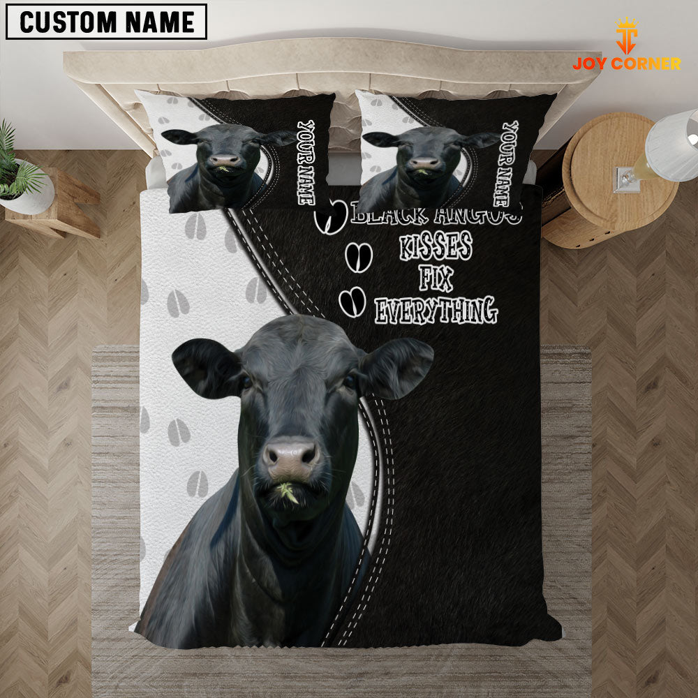 Black Angus Kisses Fix Everything Custom Name Bedding Set