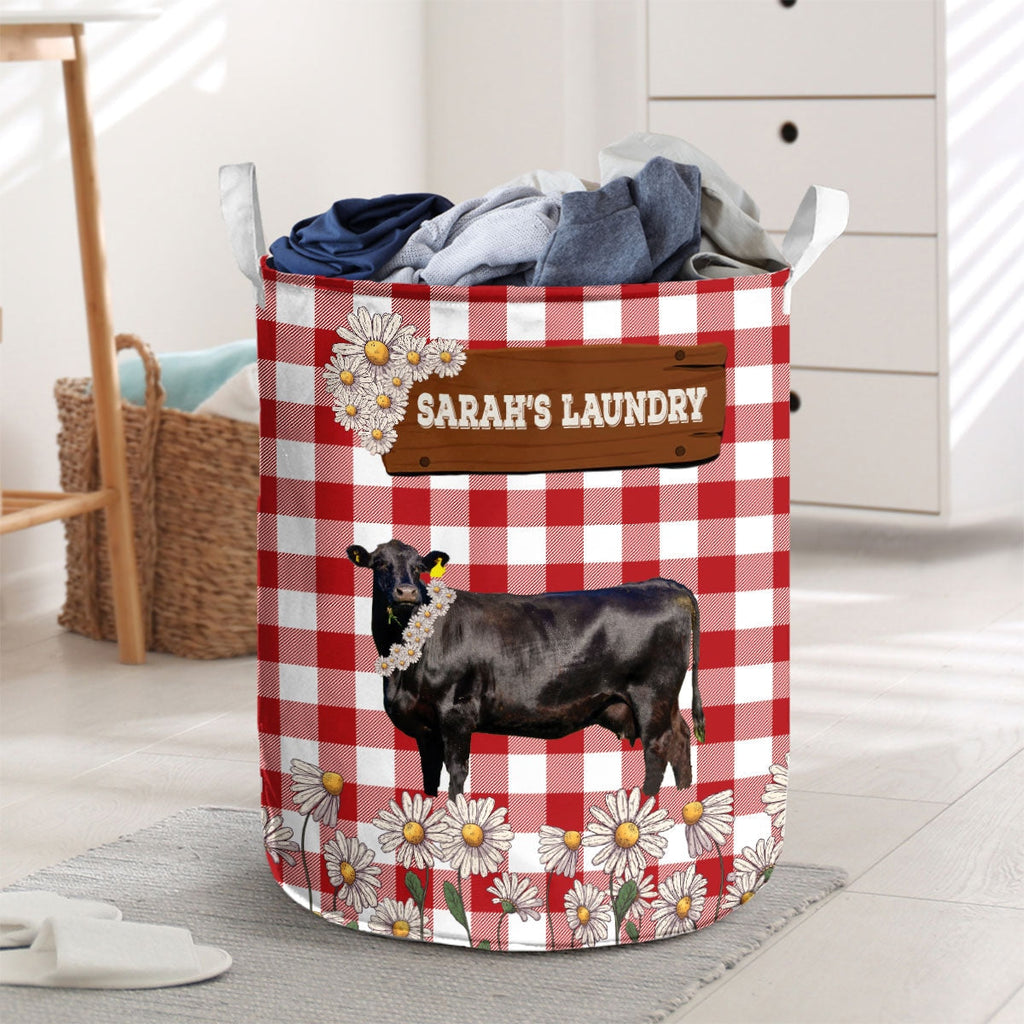 Personalized Black Angus Daisy Flower Laundry Basket