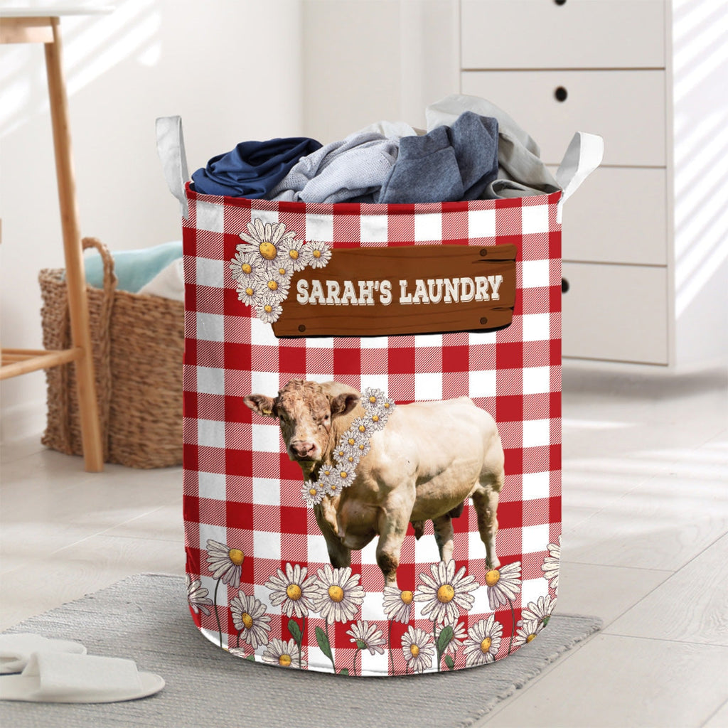 Personalized Charolais Daisy Flower Laundry Basket
