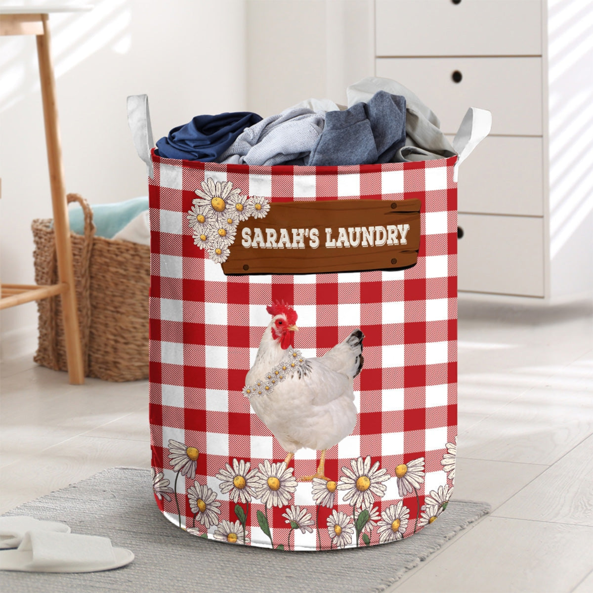 Personalized Chicken Daisy Flower Laundry Basket