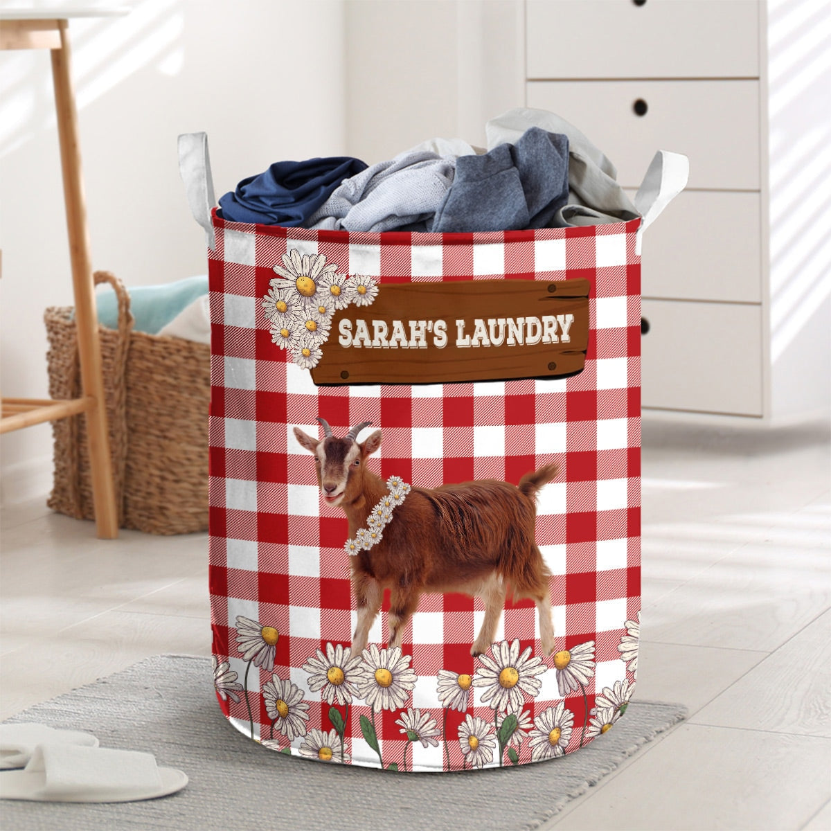 Personalized Goat Daisy Flower Laundry Basket