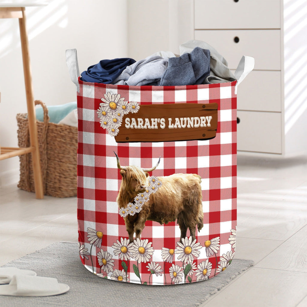 Personalized Highland Daisy Flower Laundry Basket