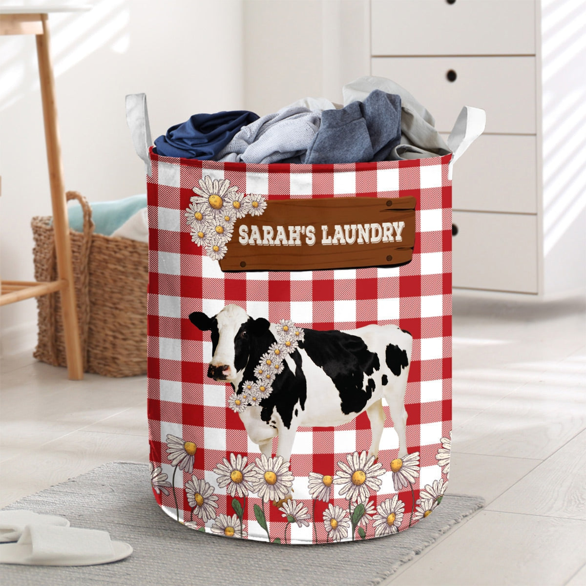 Personalized Holstein Daisy Flower Laundry Basket