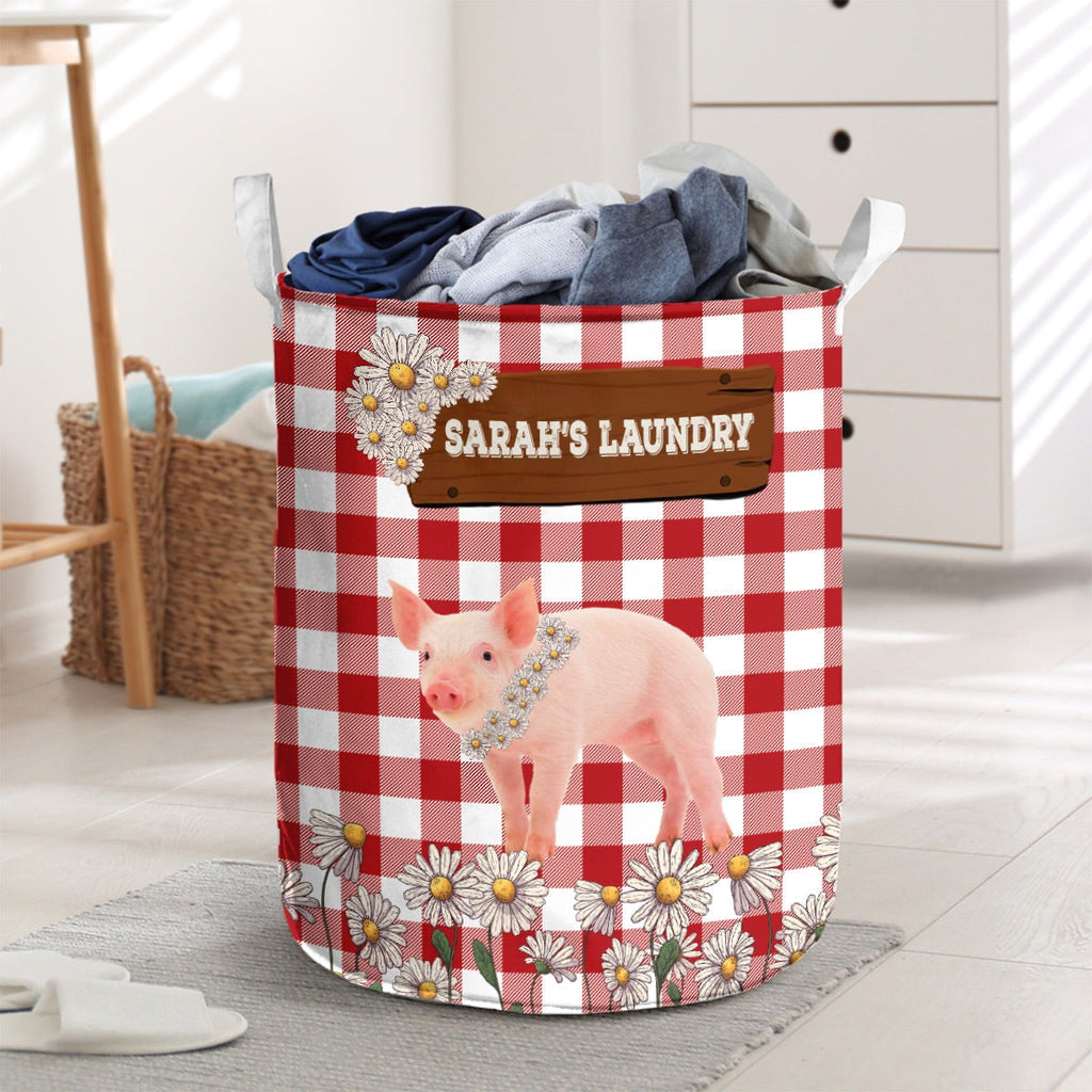 Personalized Pig Daisy Flower Laundry Basket