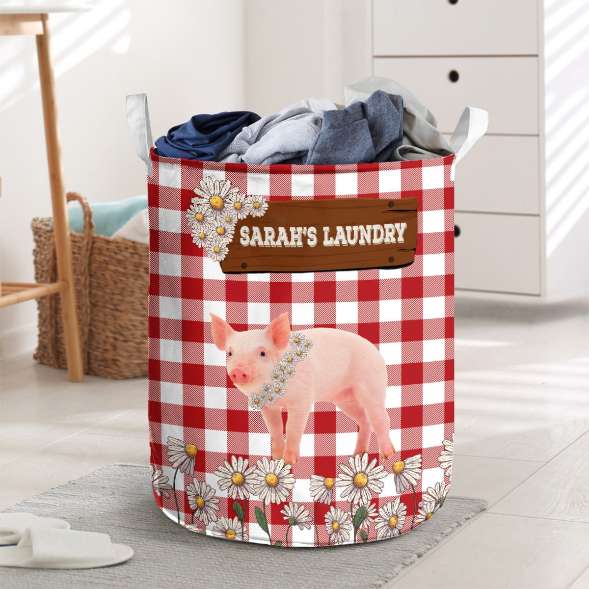 Personalized Pig Daisy Flower Laundry Basket
