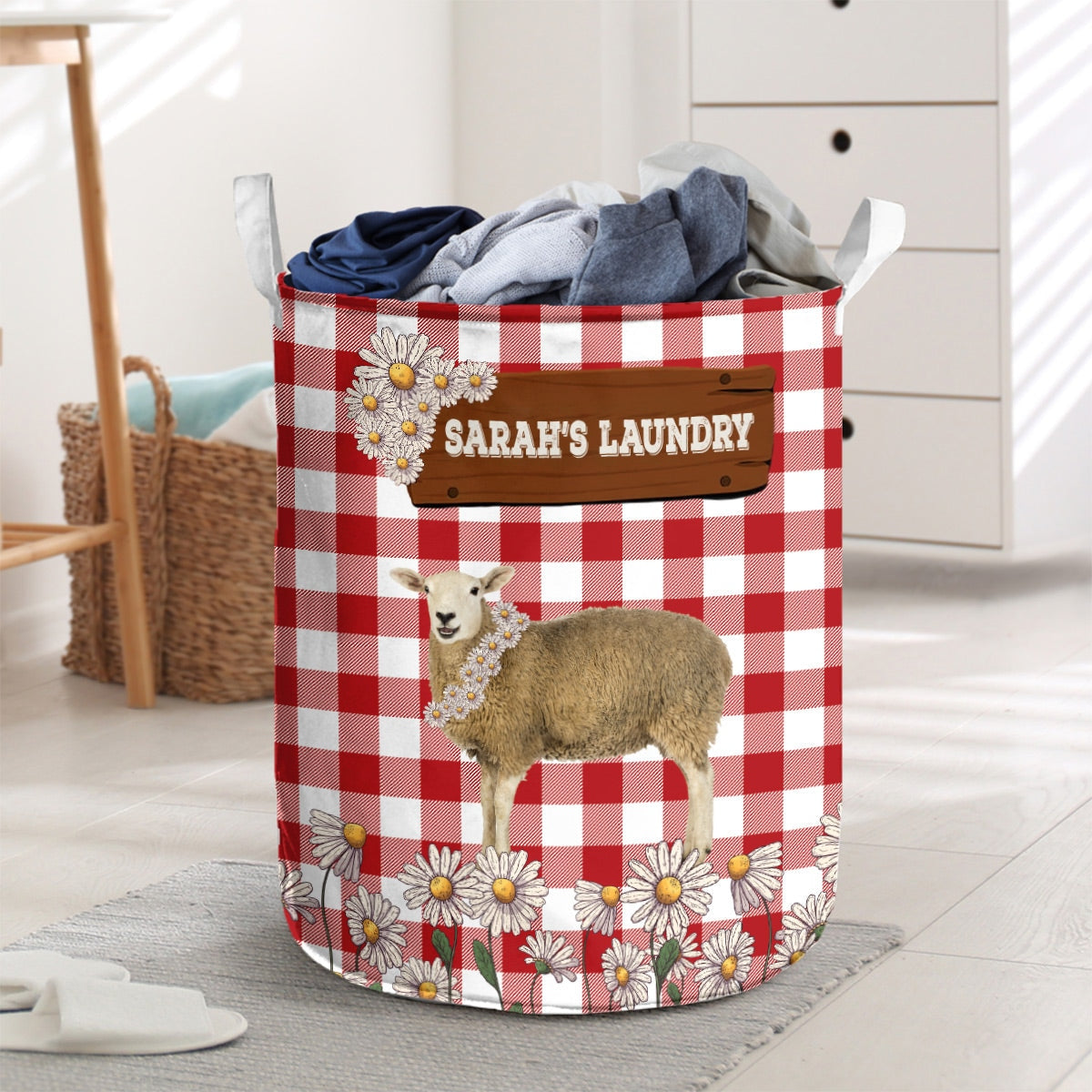 Personalized Sheep Daisy Flower Laundry Basket