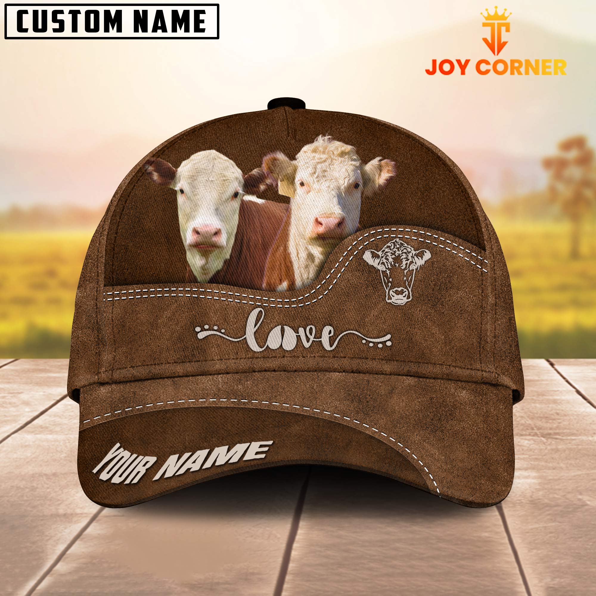 Hereford Love Leather Pattern Customized Name Cap