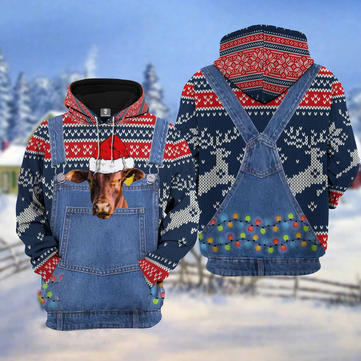 Santa Gertrud Cattle Christmas Knitting Hoodie Pattern 3D
