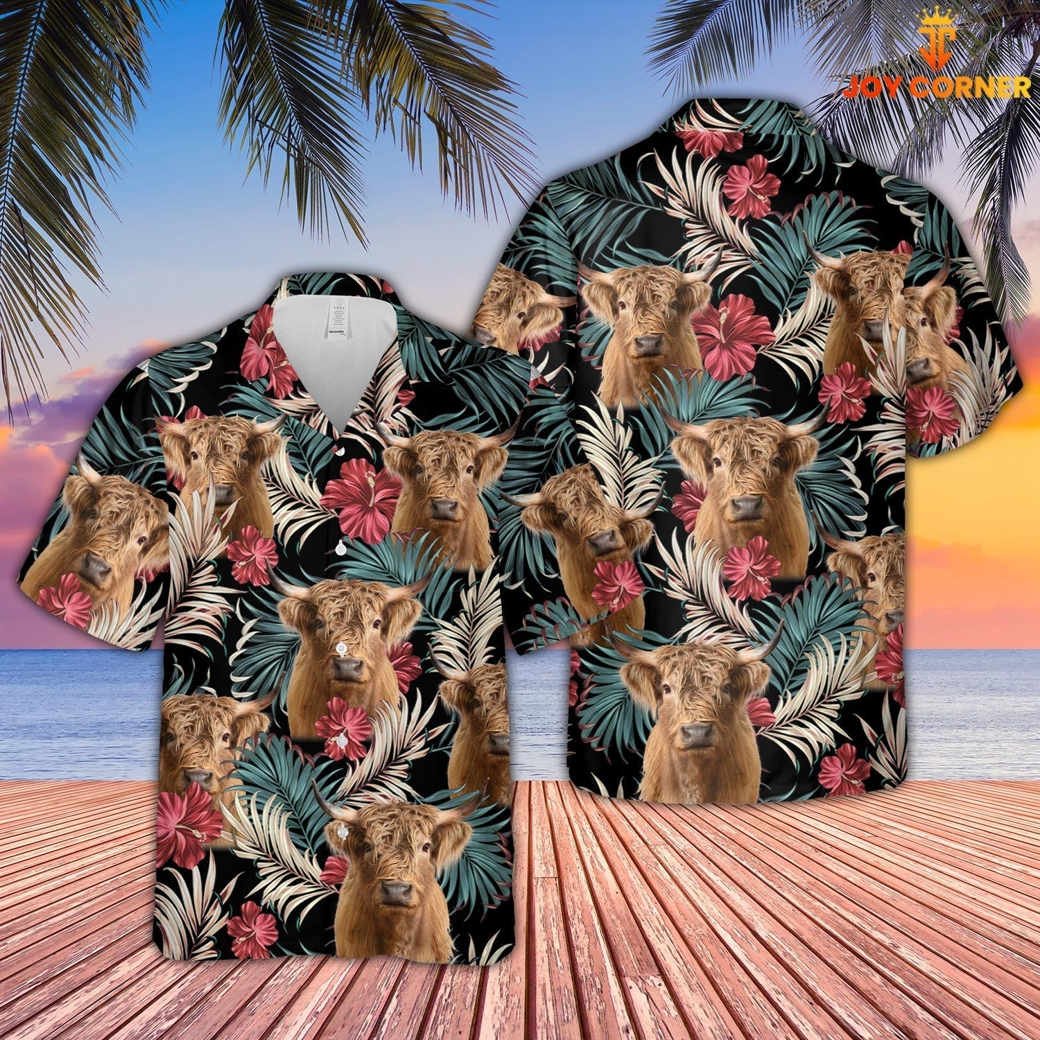 Highland Dark Red Flowers Pattern Hawaiian Shirt