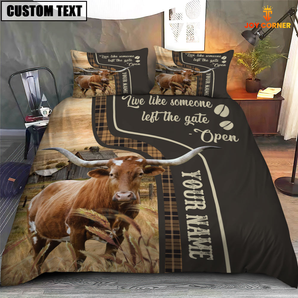 Texas Longhorn Like Someone Left The Gate Open Customized Name 3D Bedding Set
