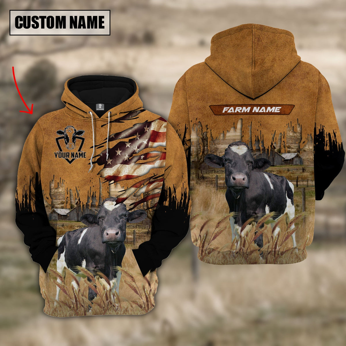 Holstein Custom Name US FLAG Pattern Hoodie