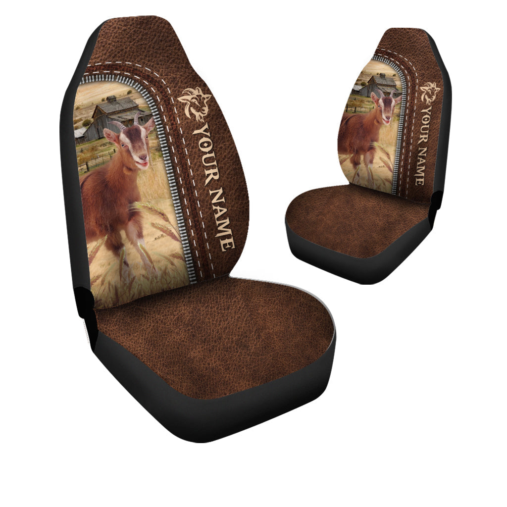 Goat Personalized Name Leather Pattern Car Seat Covers Universal Fit (2Pcs)