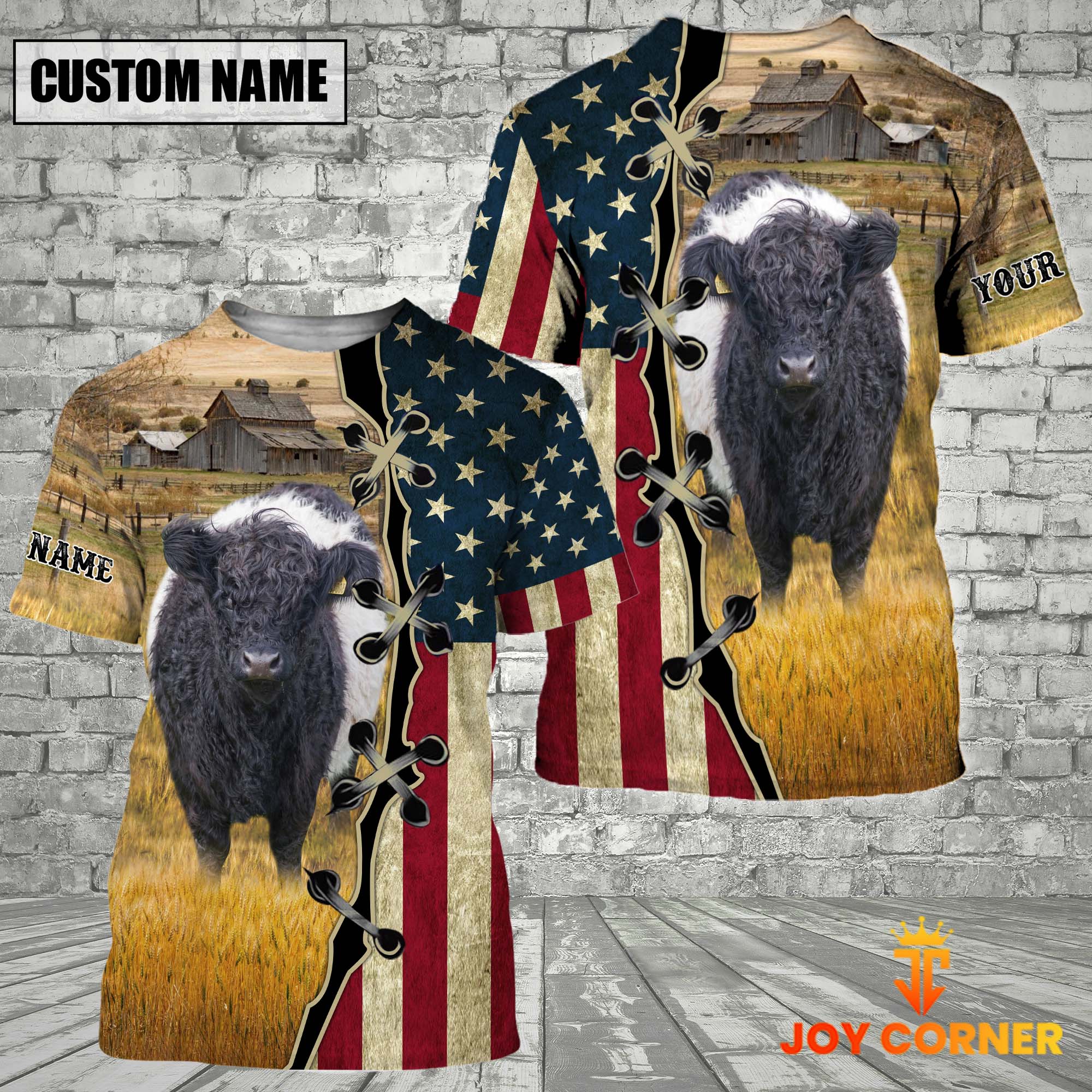Belted Galloway On Farms Custom Name American Flag 3D Shirt