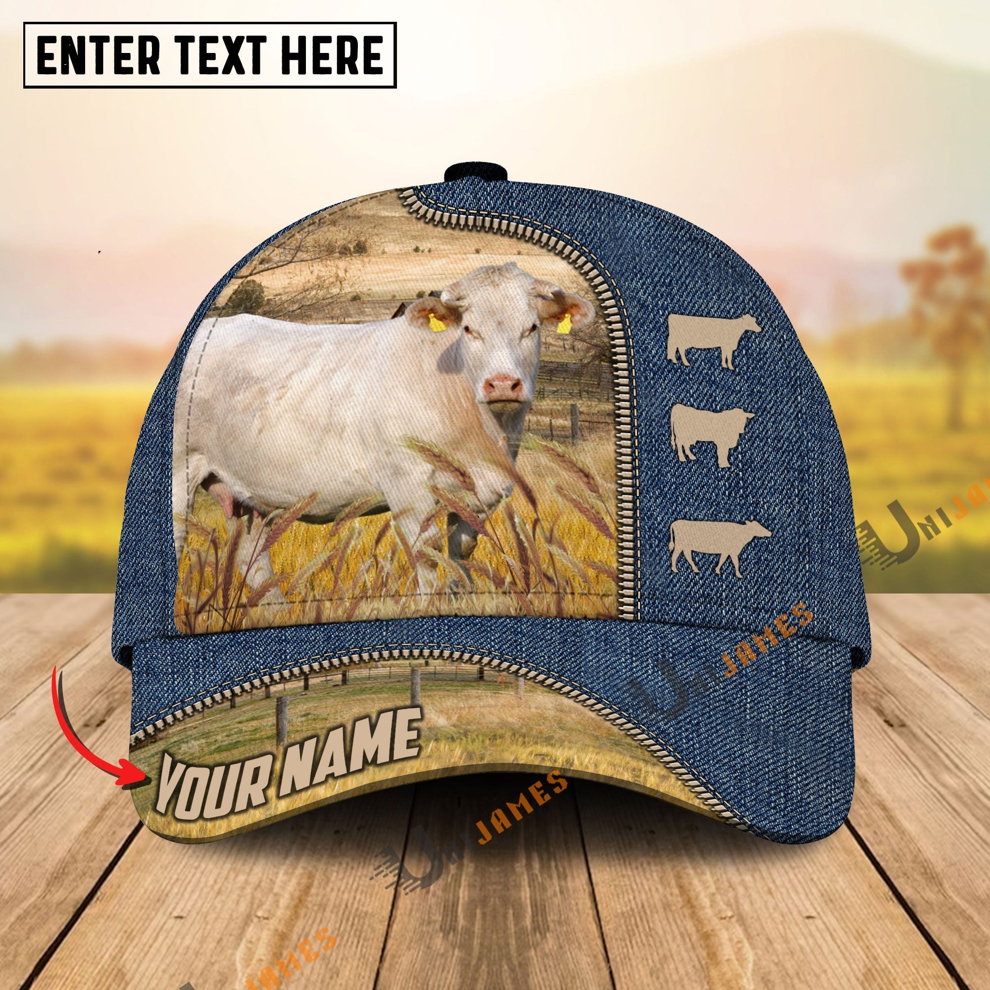 Charolais Farm Jeans Pattern Customized Name Cap