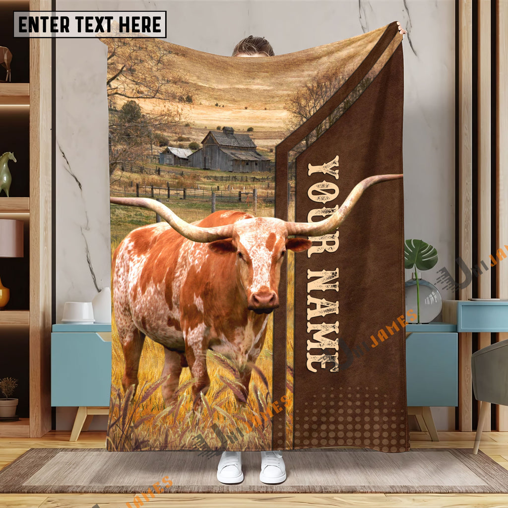 Personalized Name Texas Longhorn Farming Life Pattern Blanket