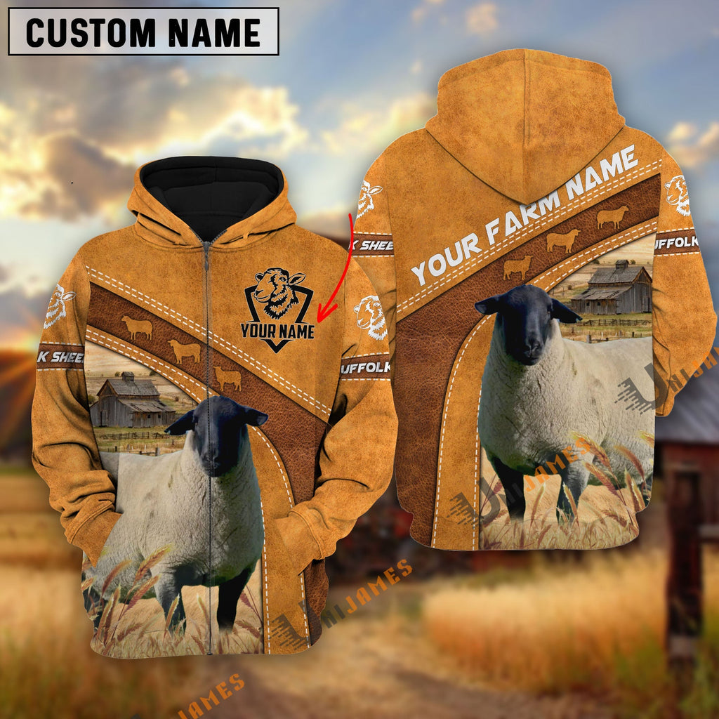 Personalized Name Farm Suffolk Sheep Cattle 3D Hoodie