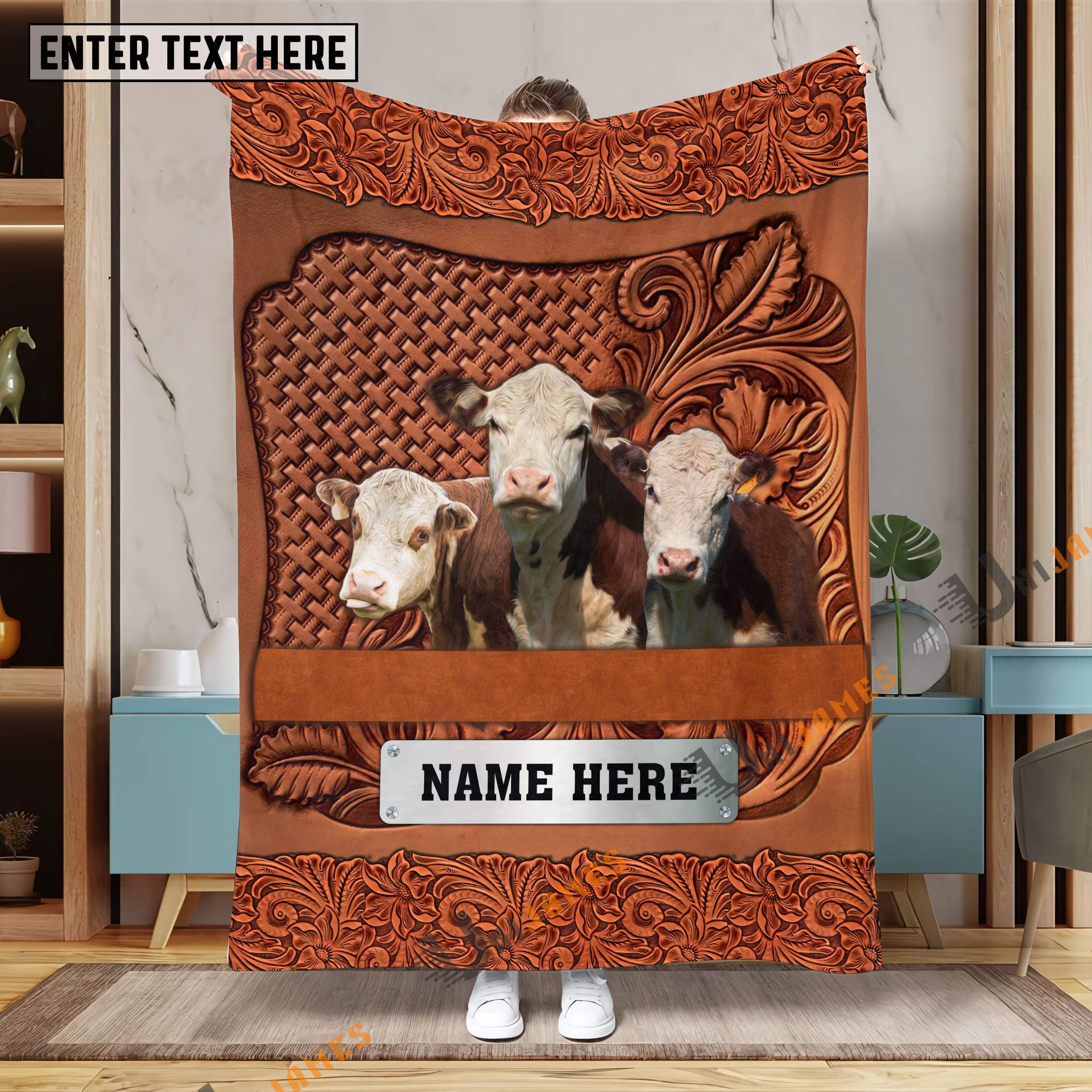 Hereford Cattle Farming Life Personalized Name Blanket