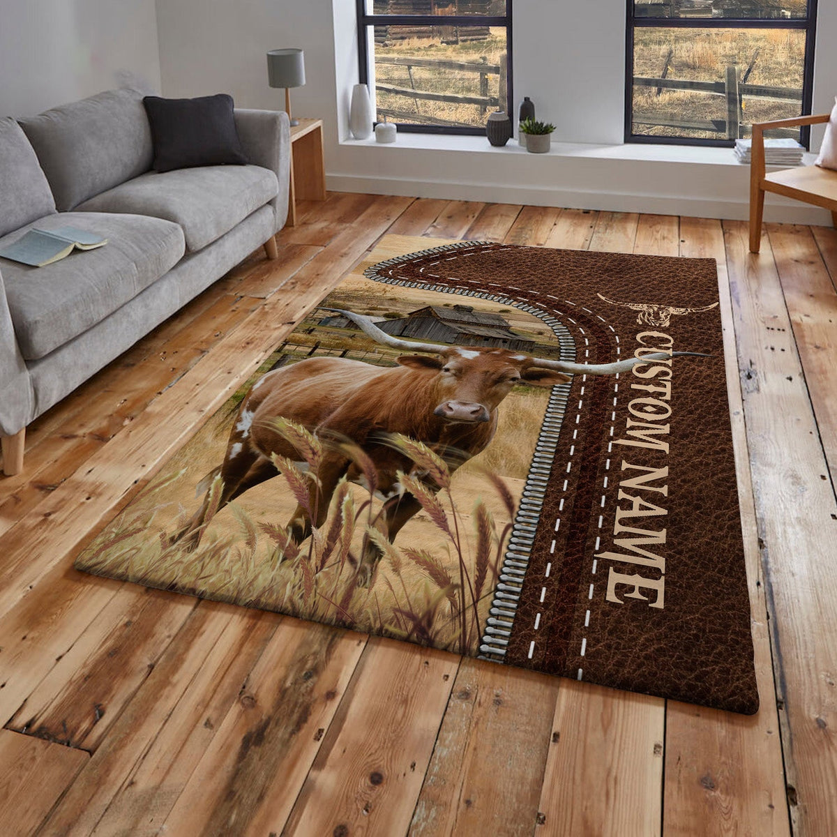 Texas Longhorn Farming Personalized Name 3D Rug