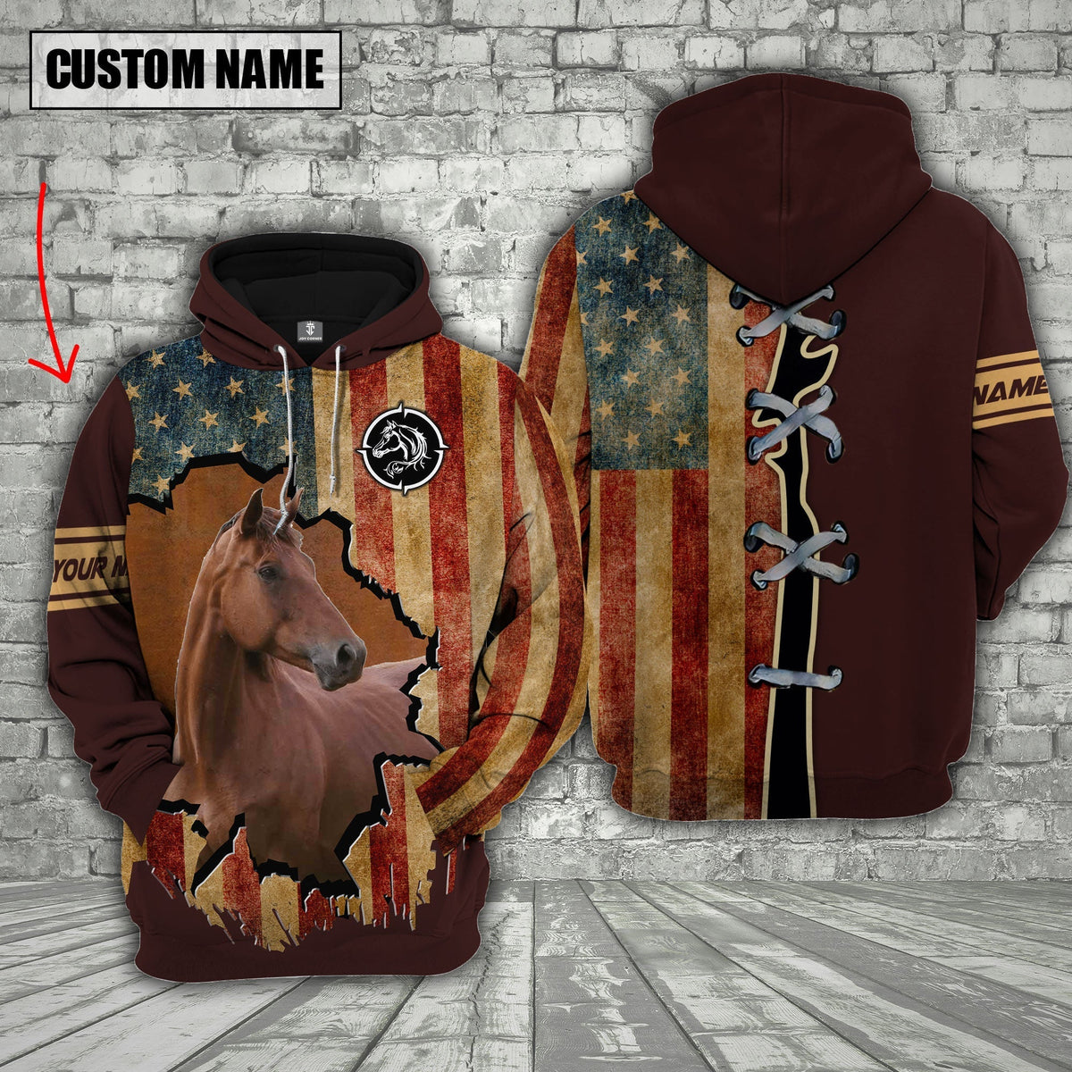 Horse US Flag Retro Personalized 3D Hoodie