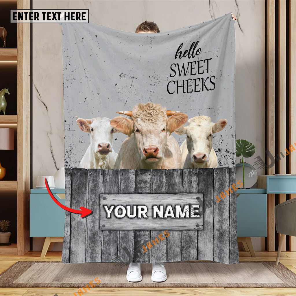 Personalized Name Charolais Hello Sweet Cheeks Pattern Blanket
