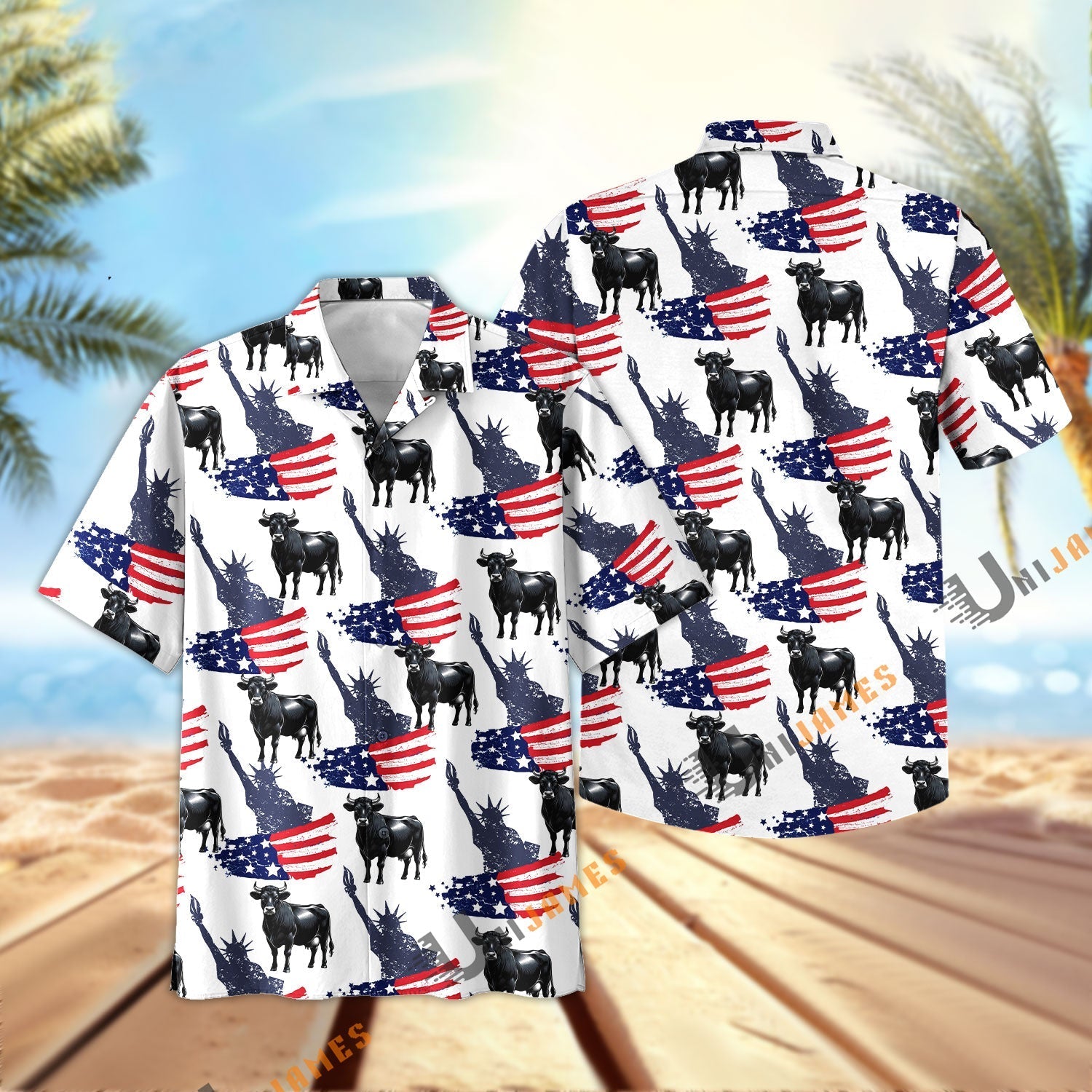 Dexter US Flag and Liberty Pattern Hawaiian Shirt