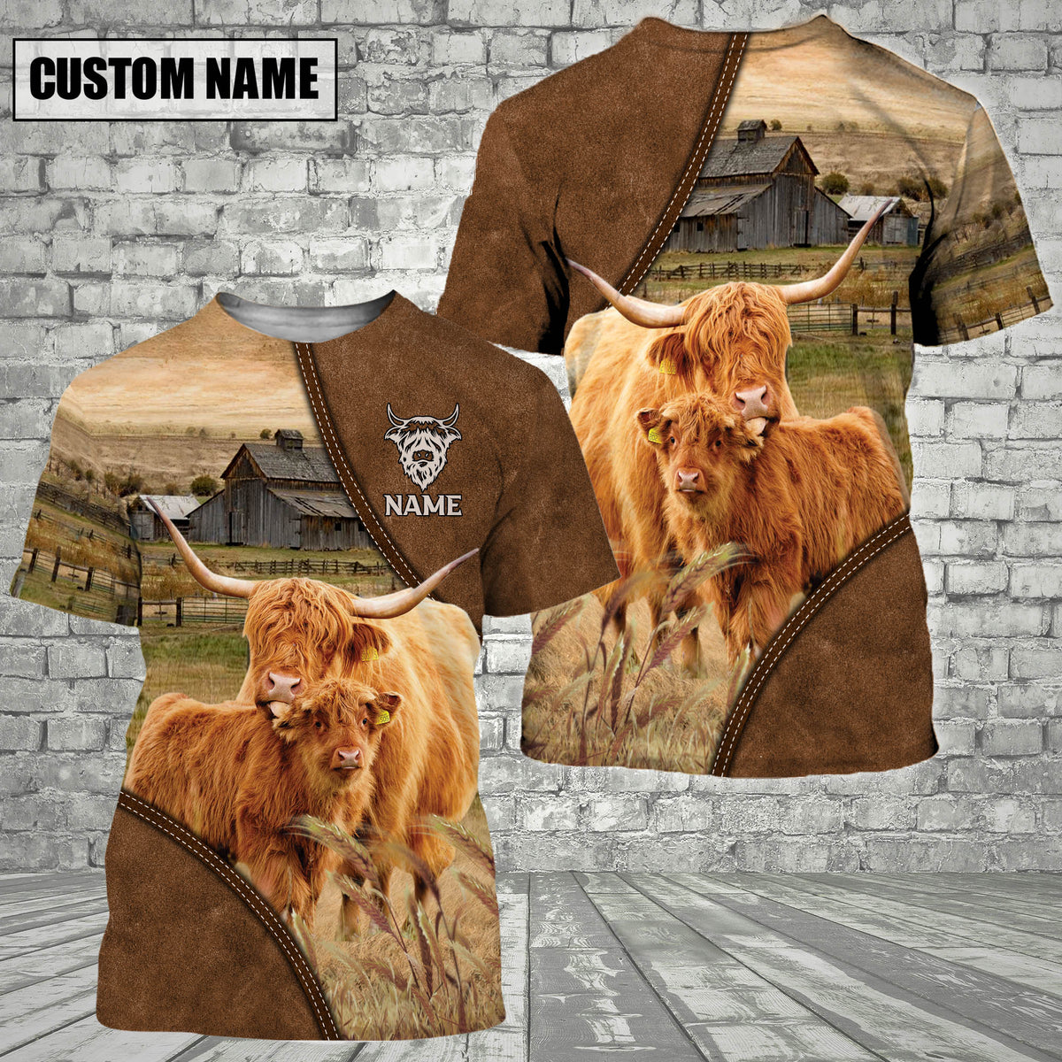 Highland Barn Farm Customized Name 3D T-Shirt