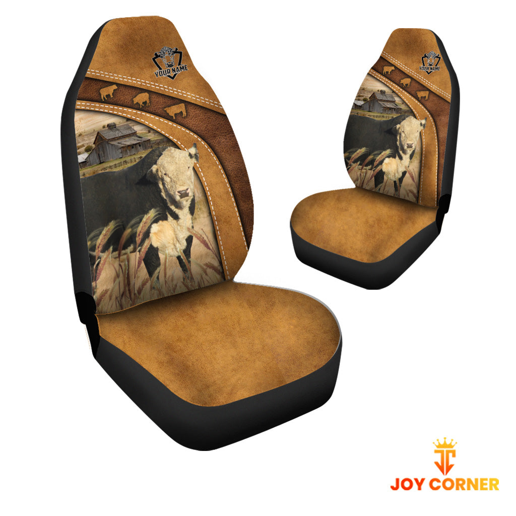 Black Hereford Pattern Customized Name 3D Car Seat Cover Set (2PCS)