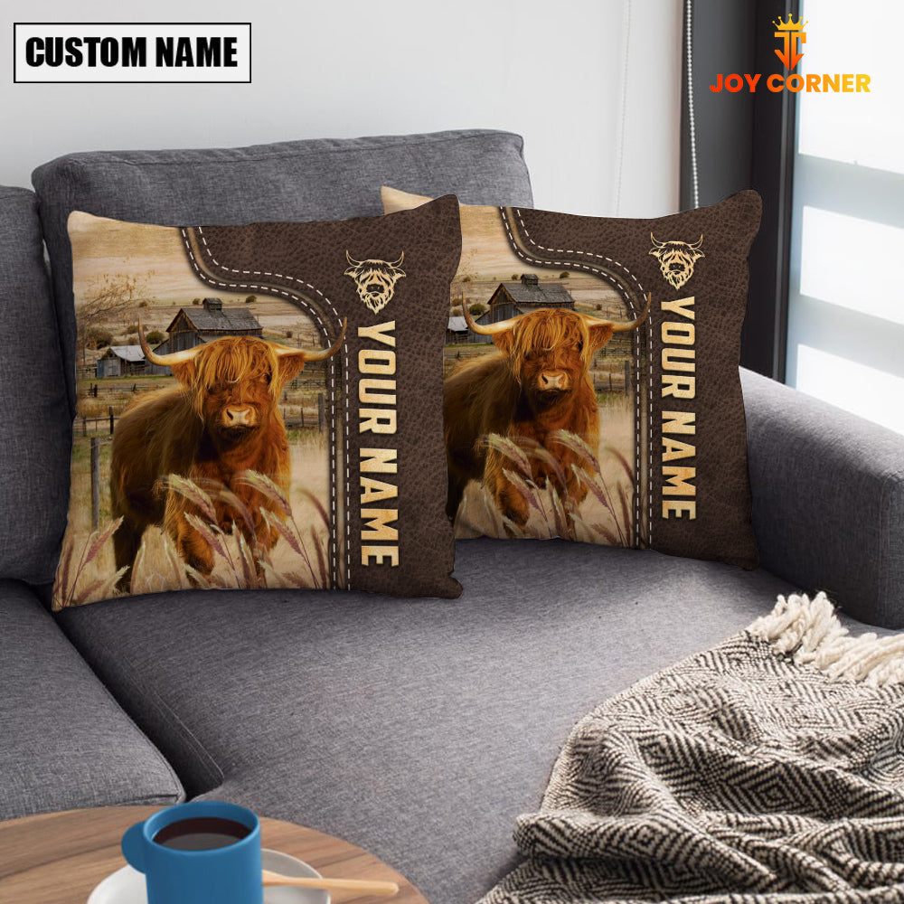 Highland Custom Name Leather Pattern Pillow Case