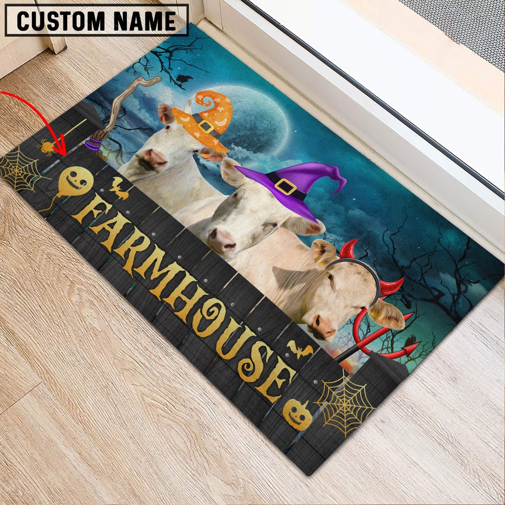 Charolais Farmhouse Halloween Custom Name Doormat