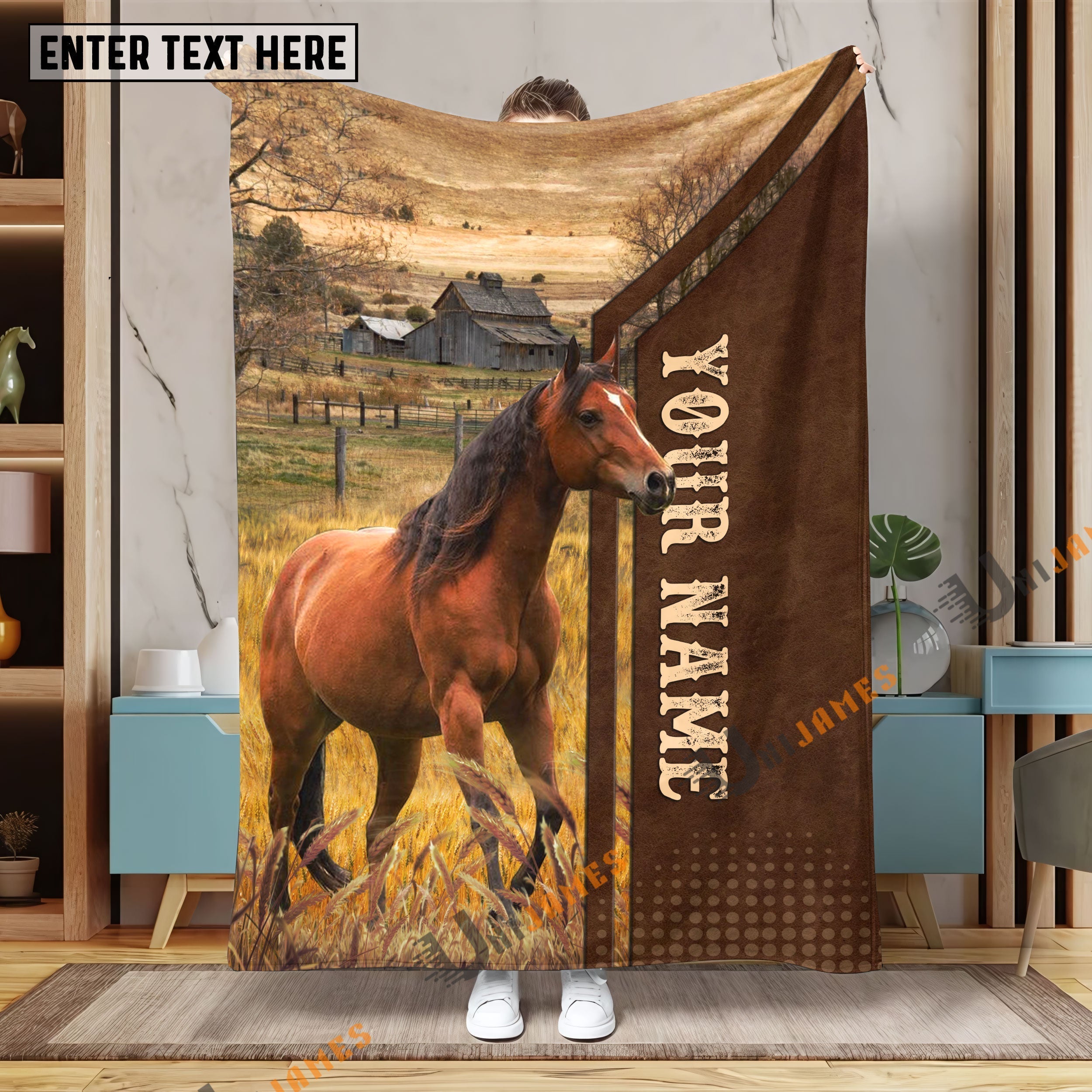 Personalized Name Horse Farming Life Pattern Blanket
