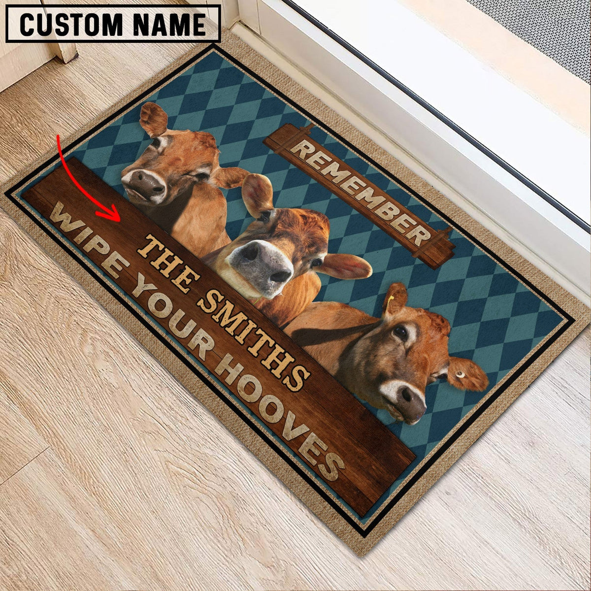 Jersey Wipe Your Hooves Custom Name Doormat
