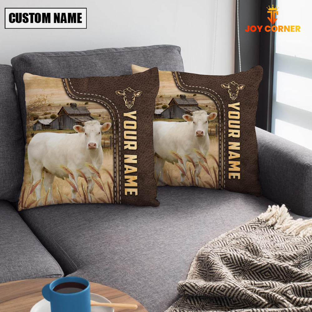 Charolais Custom Name Leather Pattern Pillow Case