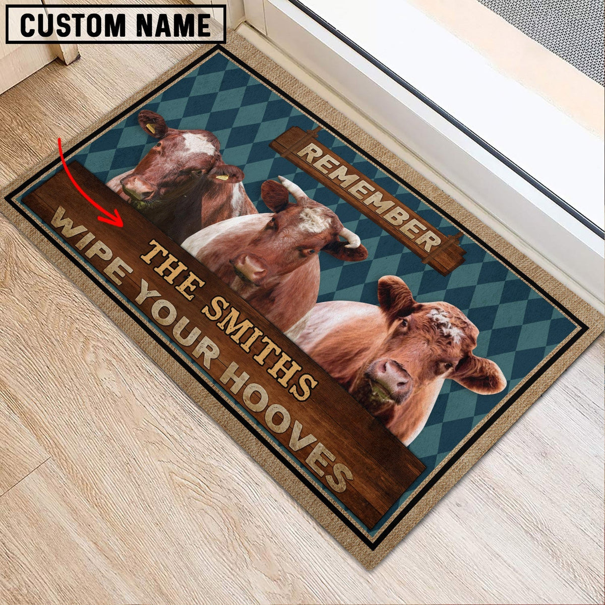 Shorthorn Wipe Your Hooves Custom Name Doormat