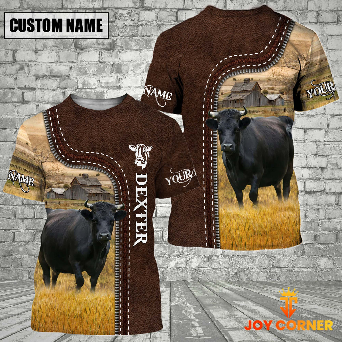 Dexter Farm Custom Name Leather Pattern T-Shirt