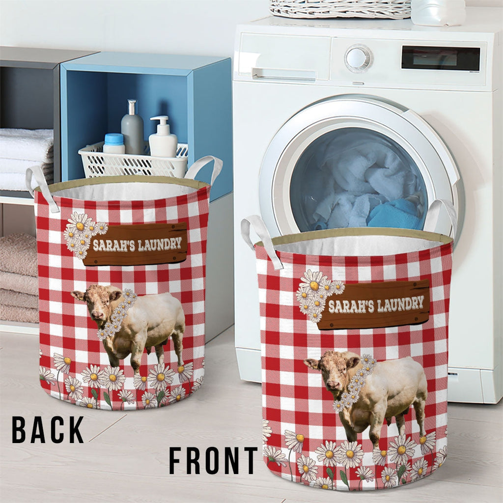 Personalized Charolais Daisy Flower Laundry Basket