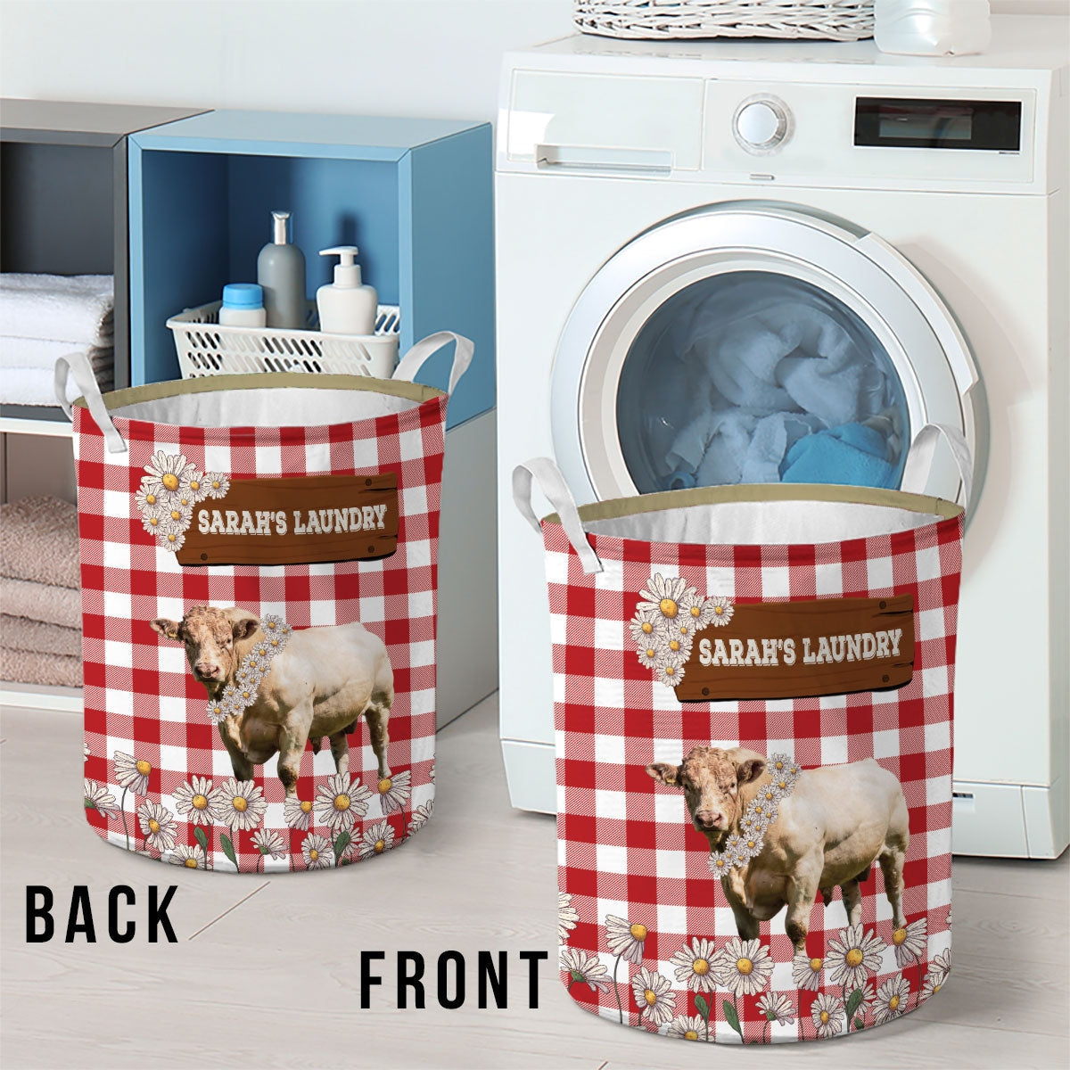 Personalized Charolais Daisy Flower Laundry Basket