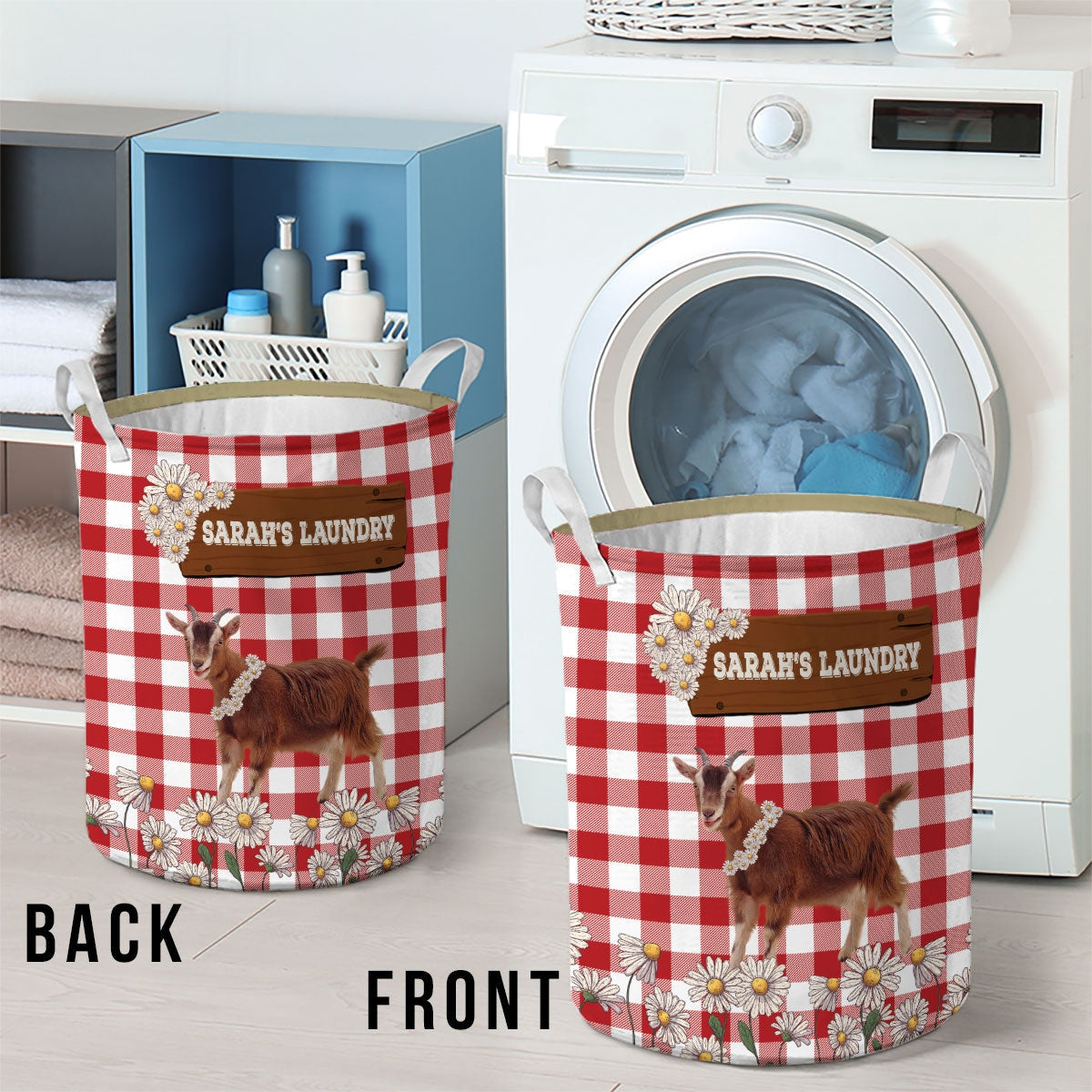 Personalized Goat Daisy Flower Laundry Basket