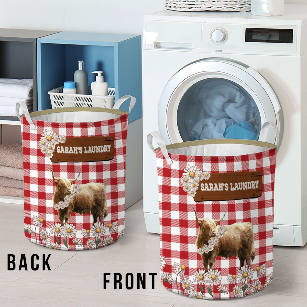 Personalized Highland Daisy Flower Laundry Basket