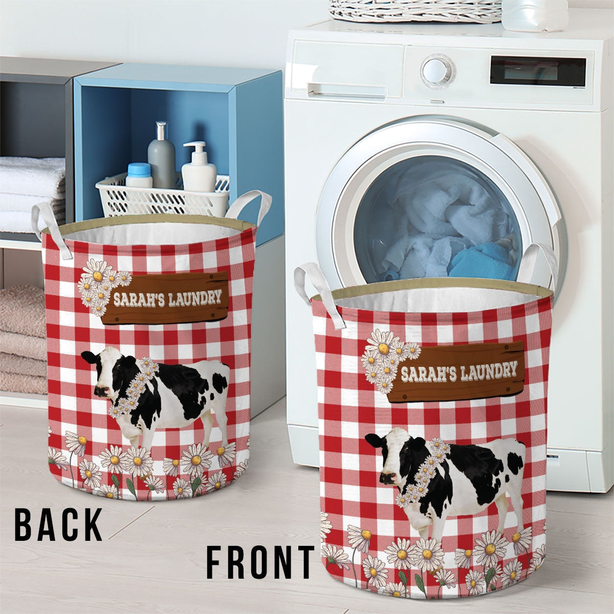 Personalized Holstein Daisy Flower Laundry Basket