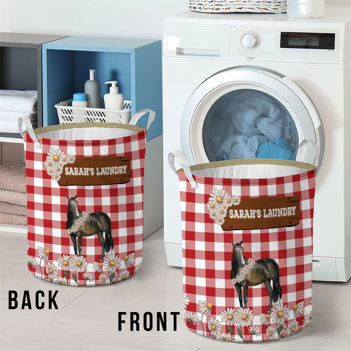 Personalized Horse Daisy Flower Laundry Basket