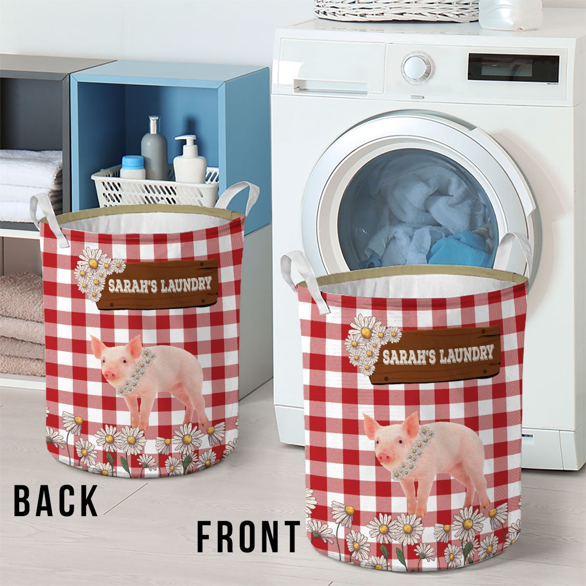 Personalized Pig Daisy Flower Laundry Basket