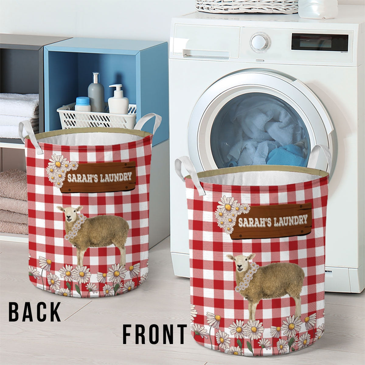 Personalized Sheep Daisy Flower Laundry Basket