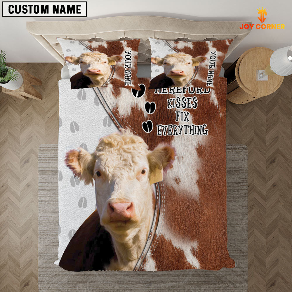 Hereford Kisses Fix Everything Custom Name Bedding Set