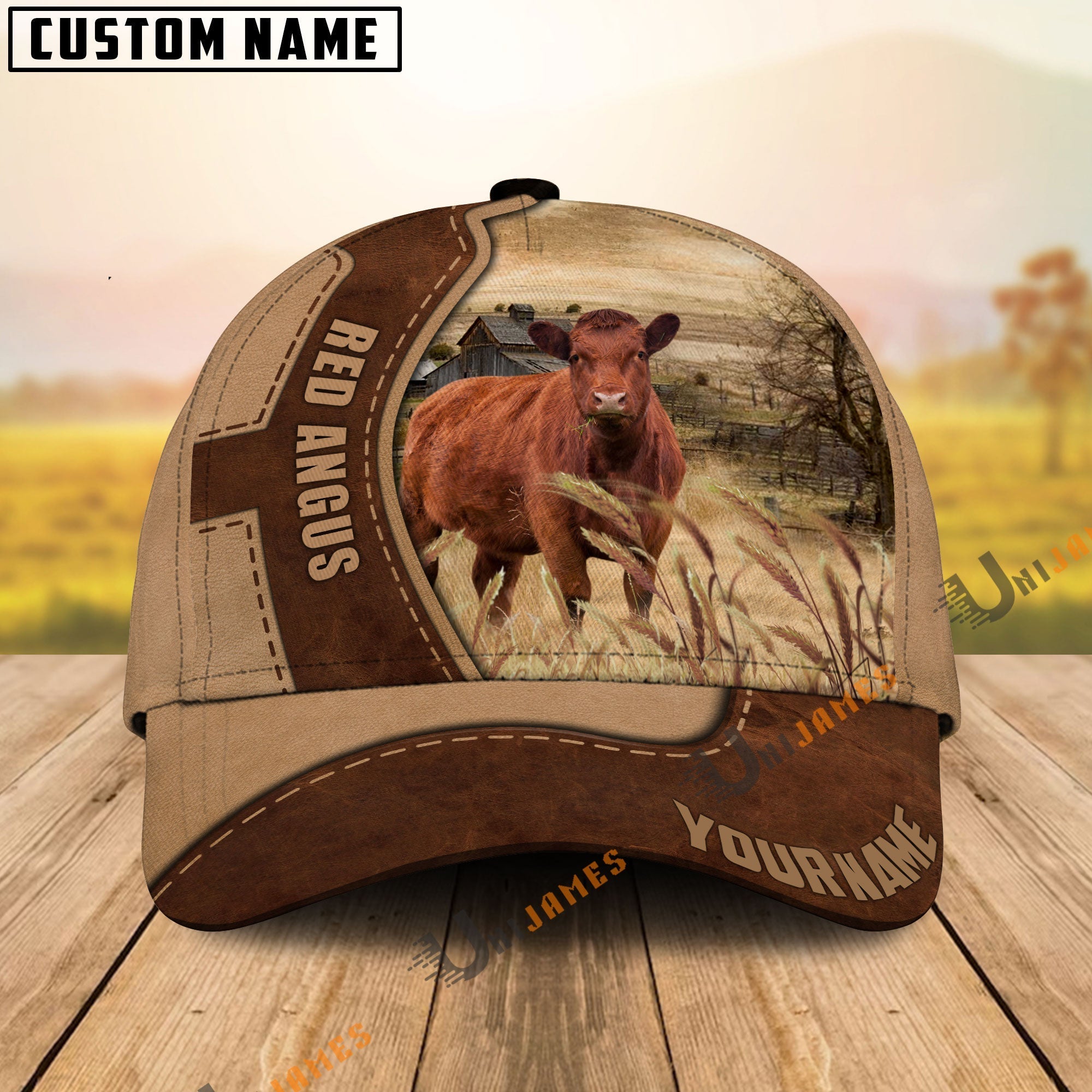 Red Angus Suede Pattern Customized Name Cap