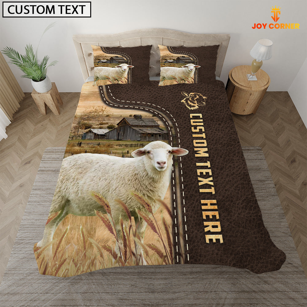 Sheep Custom Text Leather Pattern Bedding Set
