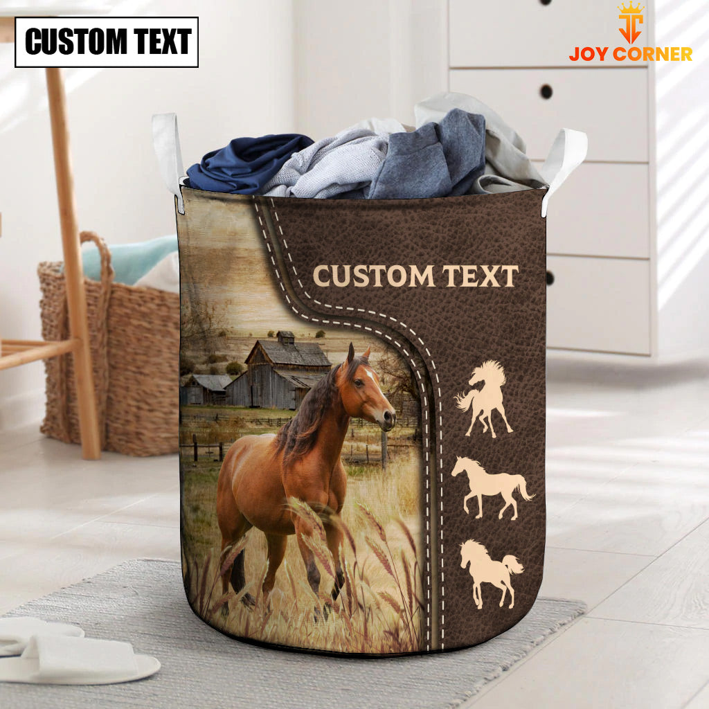 Horse Custom Name Leather Pattern Laundry Basket