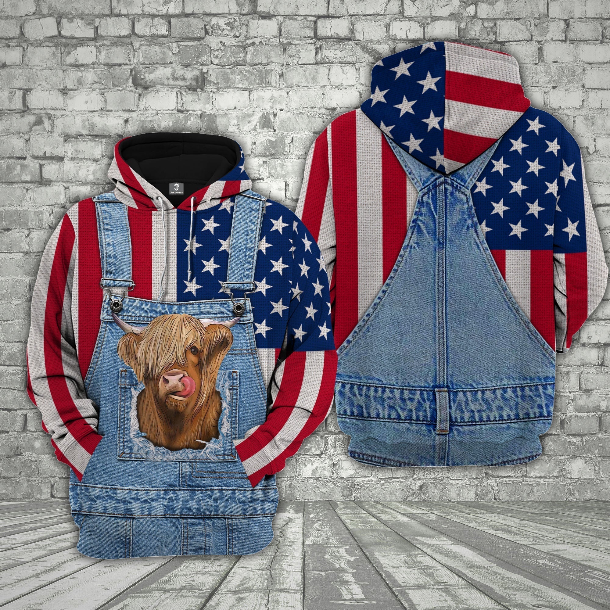 Highland Cattle US Flag Farm Personalized 3D Hoodie